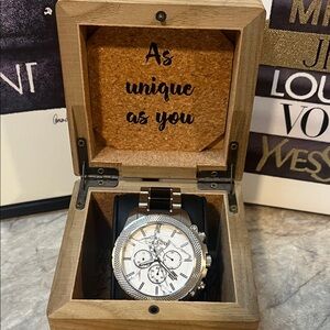 Holzkern Marble Dial Chronograph Watch 44mm Stainless Steel w/ Wood Box